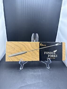 Vintage 6pc Stainless Steel Fondue Fork Set Wooden Handles - Japan